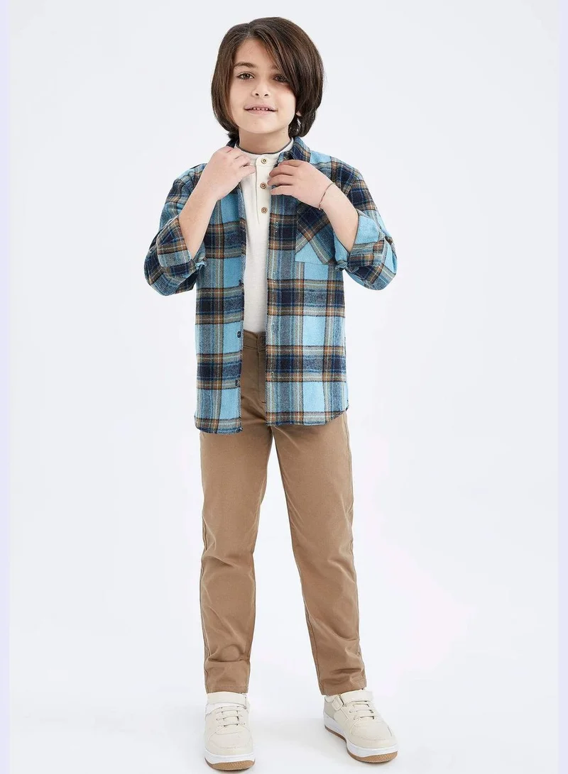 DeFacto Boy Polo Neck Woven Long Sleeve Shirt