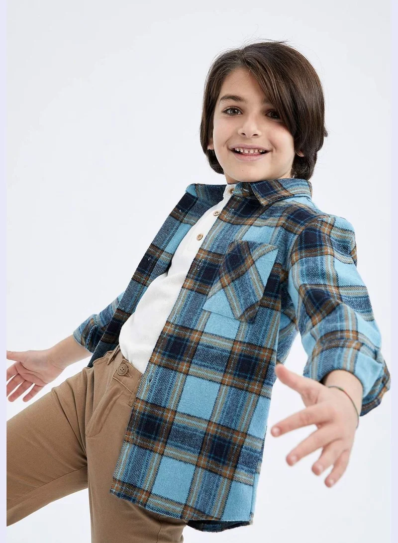 DeFacto Boy Polo Neck Woven Long Sleeve Shirt