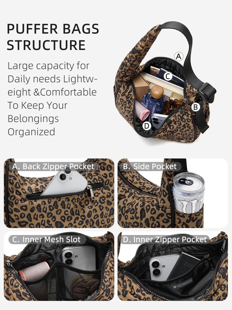 WESTBRONCO Small Puffer Crescent Shoulder Bag for Women, Nylon Quilted Shoulder Purses, Puffy Handbags with Adjustable Strap - Image 3