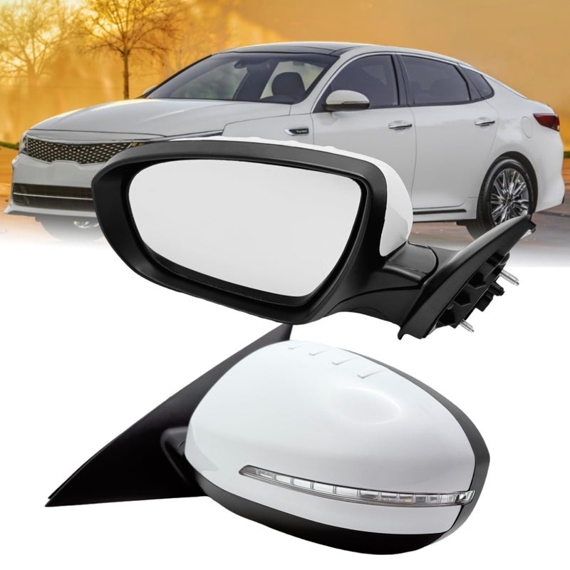 Left Driver Side Mirror Compatible with 20142015 Kia Optima Rear View Mirror With Inhousing Signal Light Manual Folding Power Glass Heated White