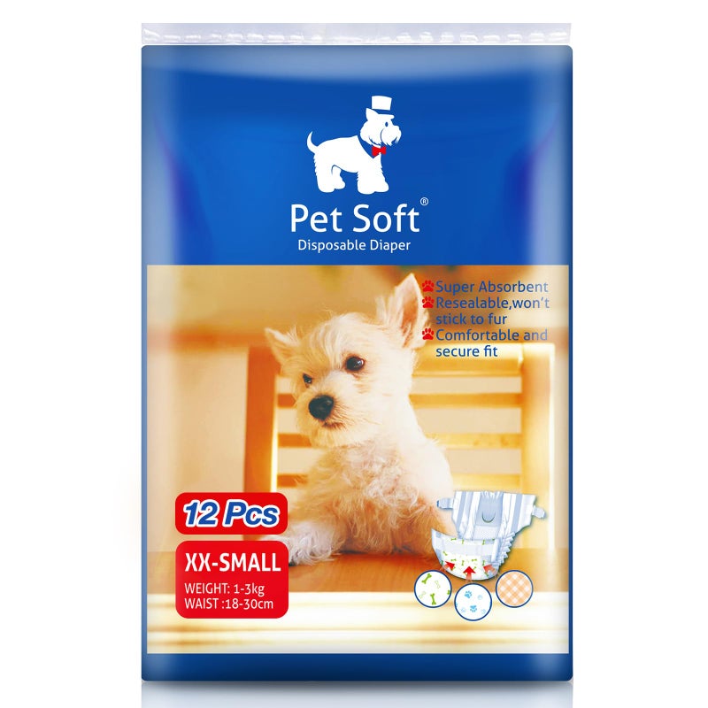 Pet Soft Doggie Diapers - Disposable Dog Diapers for Female in Heat Period or Urine Incontinence, Puppy & Cat Diapers Ultra Absorbent 12pcs XXSmall - Image 1