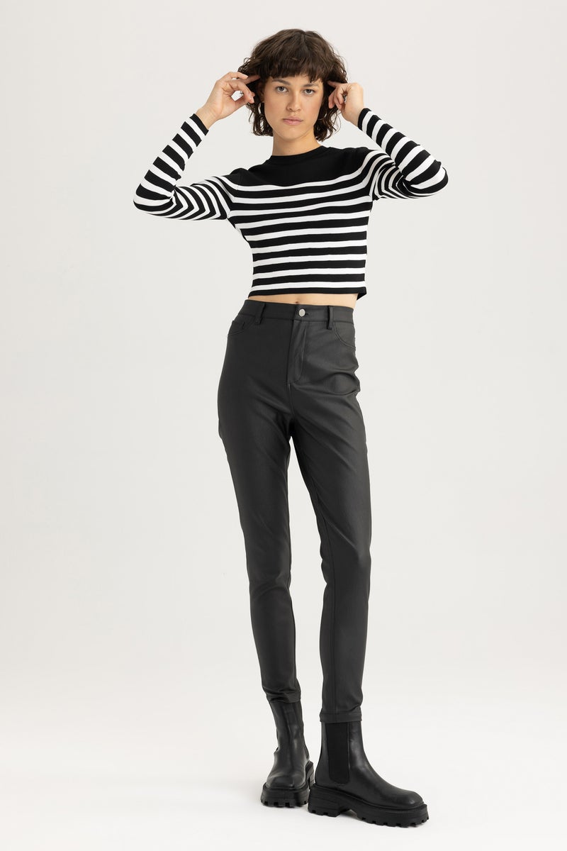 DeFacto Woman Slim Fit Striped Crew Neck Knitted Pullover - Image 2