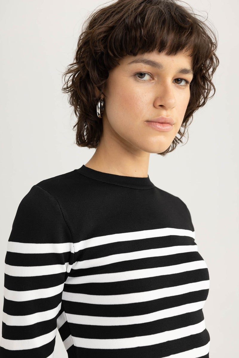 DeFacto Woman Slim Fit Striped Crew Neck Knitted Pullover - Image 5