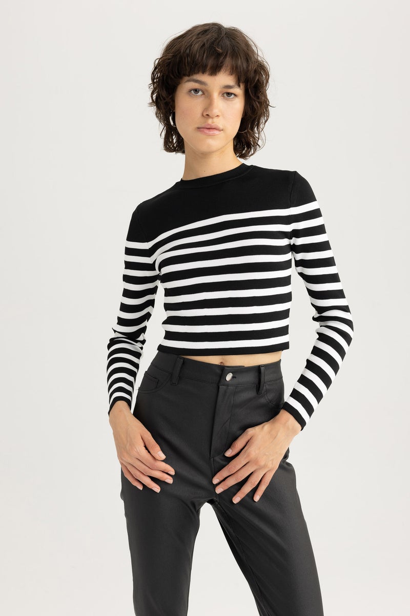 DeFacto Woman Slim Fit Striped Crew Neck Knitted Pullover - Image 4