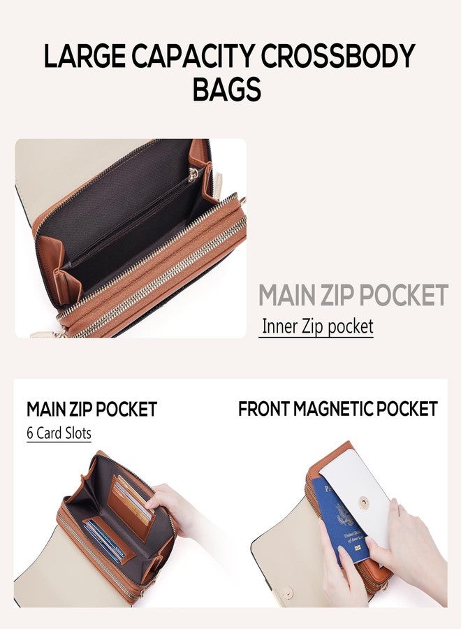 Roulens Small Crossbody Shoulder Bag for Women,Cellphone Bags Card Holder Wallet Purse and Handbags, Beige/Brown-2, Small - Image 3