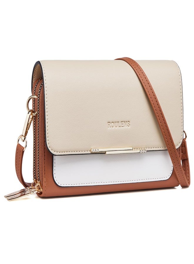 Roulens Small Crossbody Shoulder Bag for Women,Cellphone Bags Card Holder Wallet Purse and Handbags, Beige/Brown-2, Small - Image 1