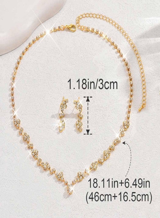 Unicra Bride Crystal Necklace Earrings Set Bridal Wedding Jewelry Sets Rhinestone Choker Necklace Prom Costume Jewelry Set for Women and Brides (3 piece set - 2 earrings and 1 necklace) (Gold) - Image 3
