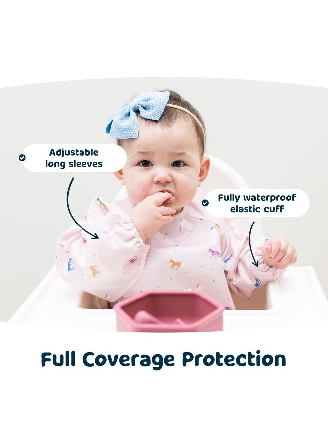 Tiny Twinkle مريلة أطفال مضادة للفوضى من Tiny Twinkle، مريلة مائية للأطفال لتناول الطعام، مريلة بأكمام طويلة قابلة للغسل في الغسالة، مناسبة للتغذية الذاتية للأطفال، مريلة للأطفال، مستلزمات BLW (سفاري صغيرة، صغيرة 6-24 شهر) - Image 4