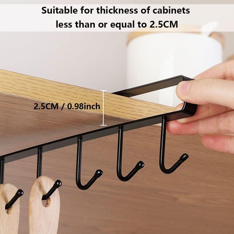Printme 2 Pack Storage Mug Hooks Rack Under Cabinet Each with 6 Hooks Cup Holder Hanger Wine Glasses Kitchen Utensil Hanger Ties Belts Scarf Hanging Hook Rack Mug Hook Hanger Under Shelf Without Drilling - Image 3