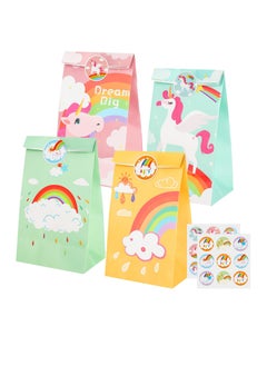 Excefore Party Bags, 12 Pack Unicorn Paper Party Bags for Kids Party, Unicorn Goodie Candy Treat Paper Bags for Girls, Gift Bags with Stickers for Unicorn Theme Birthday Baby Shower Party Supplies  - Image 1