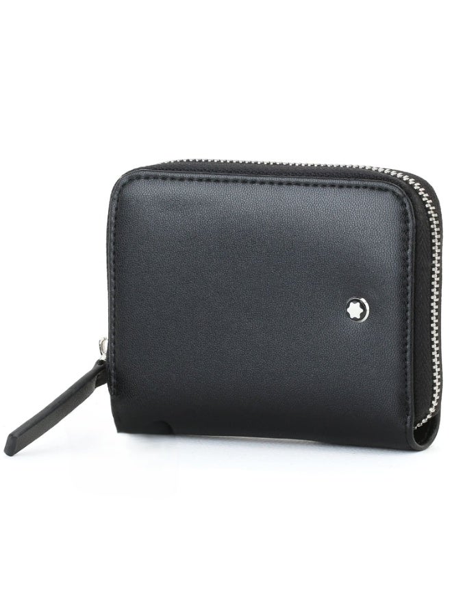 Montblanc Black Genuine Leather Coin Purse & Zipper Wallet – Luxury Compact Designer Wallet for Men & Women - Image 1