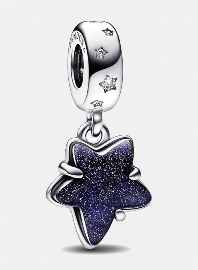 باندورا تتدلى من الفضة الاسترليني على شكل نجمة مع زركونيا مكعبة شفافة وزجاج مورانو أزرق أفينتورين