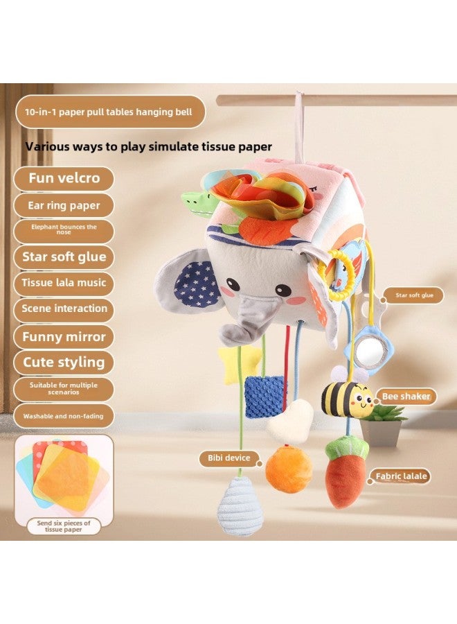 Infant Drawstring Drawstring Car Hanging Newborn Baby 0-1 Year Old Baby Grasp Training Puzzle Baby Stroller-Color:(large Size) Elephant Lala Music Paper Towel Bed Hanging - Image 1