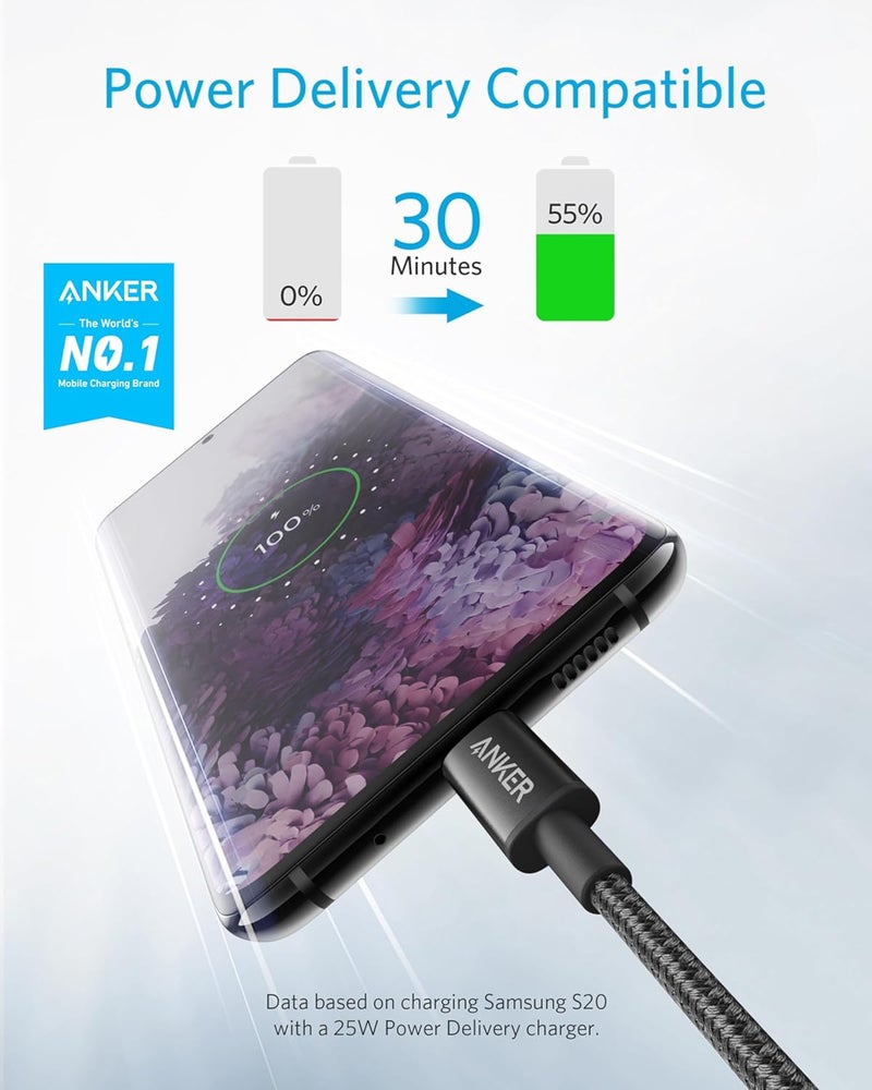 أنكر كابل شحن أنكر USB-C إلى USB-C بطول 6 أقدام (عبوة من قطعتين) - شحن سريع ومتين - Image 2