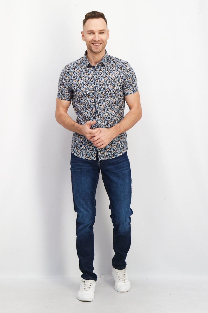 SELECTED Men Slim Fit Floral Print Short Sleeve Casual Shirt, Navy Blue Combo - Image 4