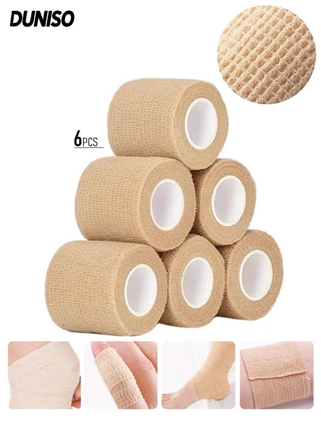 DUNISO 6-Pcs Self Adhesive Bandage Wrap, Self Adherent Cohesive Wrap Bandages for Sports, Medical Tape in First Aid Kit, Cohesive Bandages for Sports, First Aid Medical, Wrist, Ankle Sprains, Swelling
