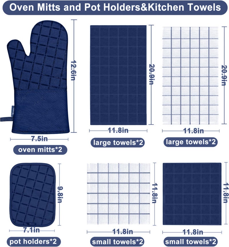 BSKSSK Oven Mitts Pot Holders Sets/Kitchen Towels and Dishcloths  Oven Gloves Kitchen Dish Towels 500 Degree Heat Resistant Potholders with Non-Slip Silicone Surface for Cooking  Grilling  Baking-Marine Blue - Image 2