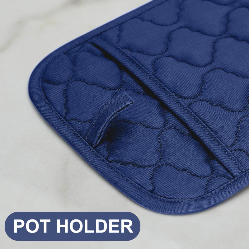 BSKSSK Oven Mitts Pot Holders Sets/Kitchen Towels and Dishcloths  Oven Gloves Kitchen Dish Towels 500 Degree Heat Resistant Potholders with Non-Slip Silicone Surface for Cooking  Grilling  Baking-Marine Blue - Image 3