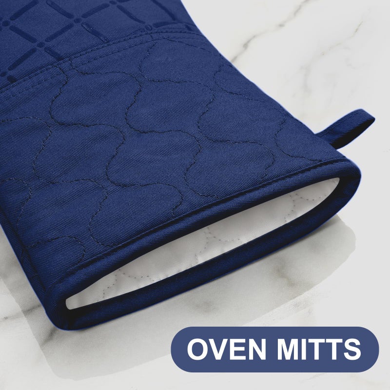 BSKSSK Oven Mitts Pot Holders Sets/Kitchen Towels and Dishcloths  Oven Gloves Kitchen Dish Towels 500 Degree Heat Resistant Potholders with Non-Slip Silicone Surface for Cooking  Grilling  Baking-Marine Blue - Image 4