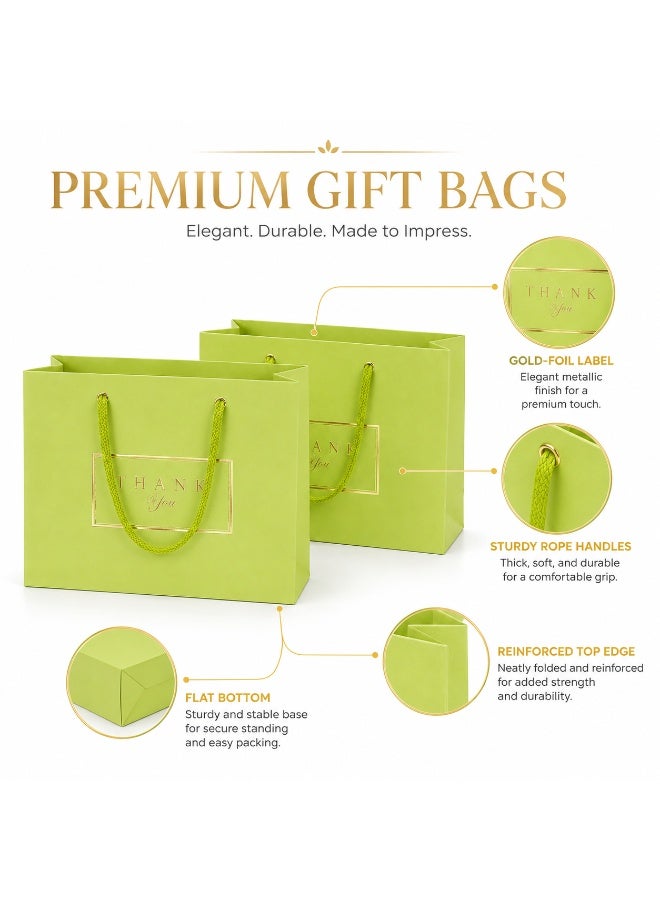 5 Sets Gold Foil Thank You Print Light Green Gift Tote Bags Ribbon Handle Hand Bags for Ramadan Eid Wedding Birthday Party Gift Packaging 32x26x11cm - Image 5