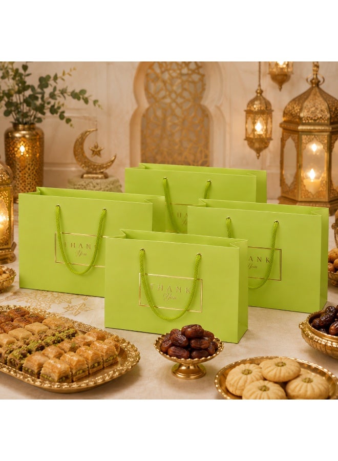5 Sets Gold Foil Thank You Print Light Green Gift Tote Bags Ribbon Handle Hand Bags for Ramadan Eid Wedding Birthday Party Gift Packaging 32x26x11cm - Image 4