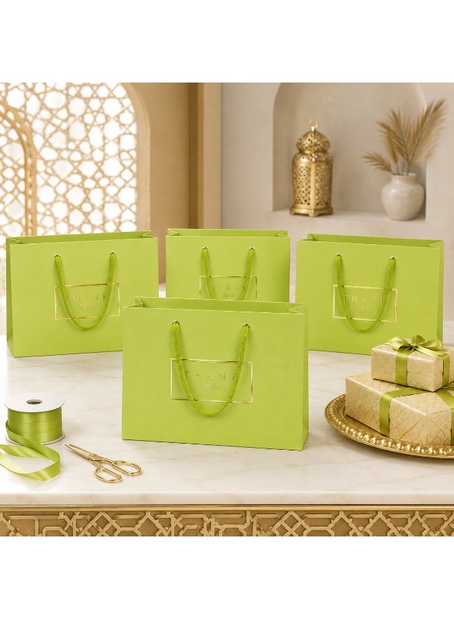 5 Sets Gold Foil Thank You Print Light Green Gift Tote Bags Ribbon Handle Hand Bags for Ramadan Eid Wedding Birthday Party Gift Packaging 32x26x11cm - Image 3
