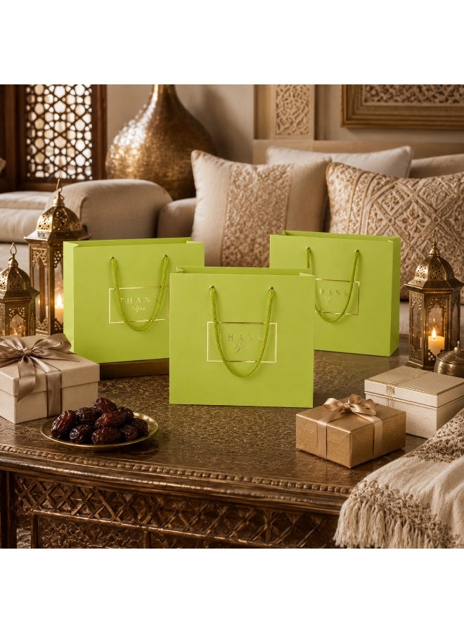 5 Sets Gold Foil Thank You Print Light Green Gift Tote Bags Ribbon Handle Hand Bags for Ramadan Eid Wedding Birthday Party Gift Packaging 32x26x11cm - Image 2