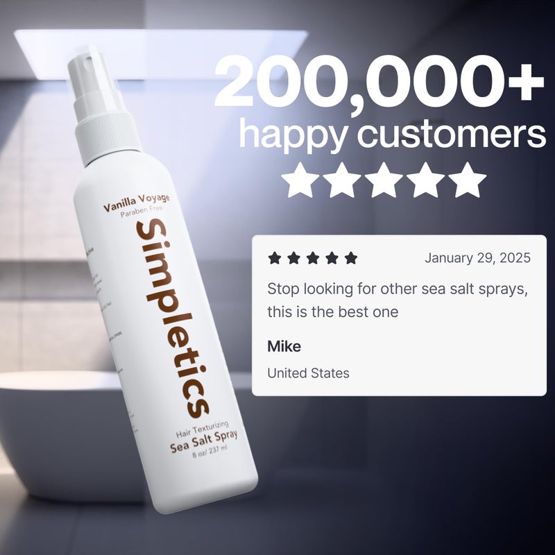 Simpletics Himalayan Sea Salt Hair Spray (Vanilla Scent) â€“ Natural 5-Ingredient Formula for Beach Waves & Volume â€“ Light Hold, Non-Greasy, Paraben & Sulfate Free â€“ Unisex 8 fl oz - Image 5