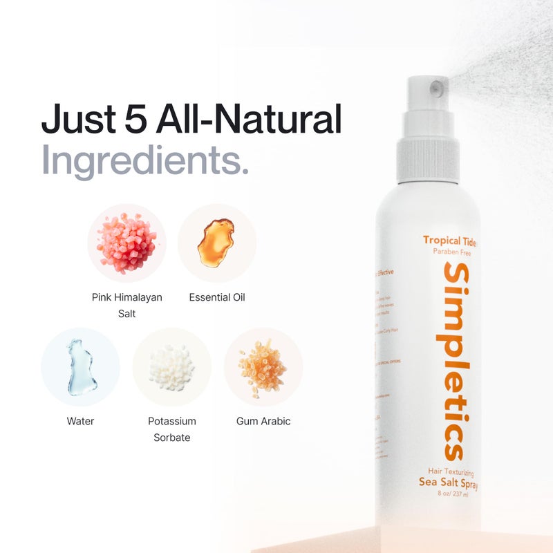 Simpletics Himalayan Sea Salt Hair Spray (Vanilla Scent) â€“ Natural 5-Ingredient Formula for Beach Waves & Volume â€“ Light Hold, Non-Greasy, Paraben & Sulfate Free â€“ Unisex 8 fl oz - Image 4