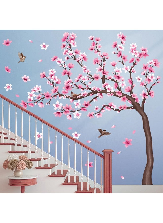 Decowall ملصقات جدارية لشجرة أزهار الكرز DECOWALL SG4-2431 لغرفة الأطفال وغرفة النوم والديكور المعيشي فرع الزهور الوردي مع طيور فنية خلفية قابلة للإزالة واللصق - Image 4