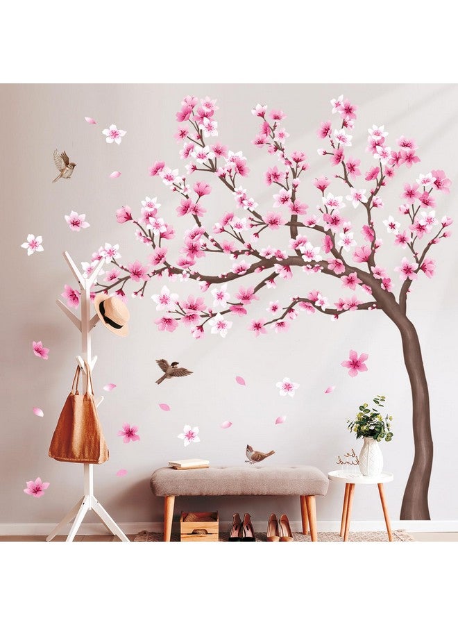 Decowall ملصقات جدارية لشجرة أزهار الكرز DECOWALL SG4-2431 لغرفة الأطفال وغرفة النوم والديكور المعيشي فرع الزهور الوردي مع طيور فنية خلفية قابلة للإزالة واللصق - Image 1