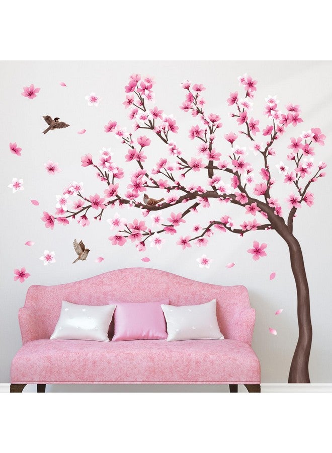 Decowall ملصقات جدارية لشجرة أزهار الكرز DECOWALL SG4-2431 لغرفة الأطفال وغرفة النوم والديكور المعيشي فرع الزهور الوردي مع طيور فنية خلفية قابلة للإزالة واللصق - Image 2