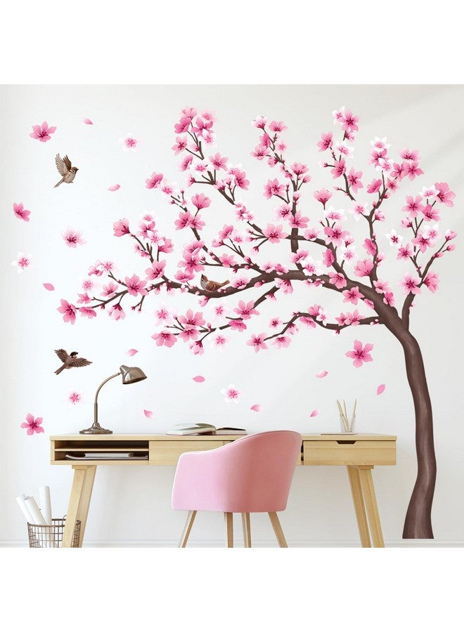 Decowall ملصقات جدارية لشجرة أزهار الكرز DECOWALL SG4-2431 لغرفة الأطفال وغرفة النوم والديكور المعيشي فرع الزهور الوردي مع طيور فنية خلفية قابلة للإزالة واللصق - Image 3