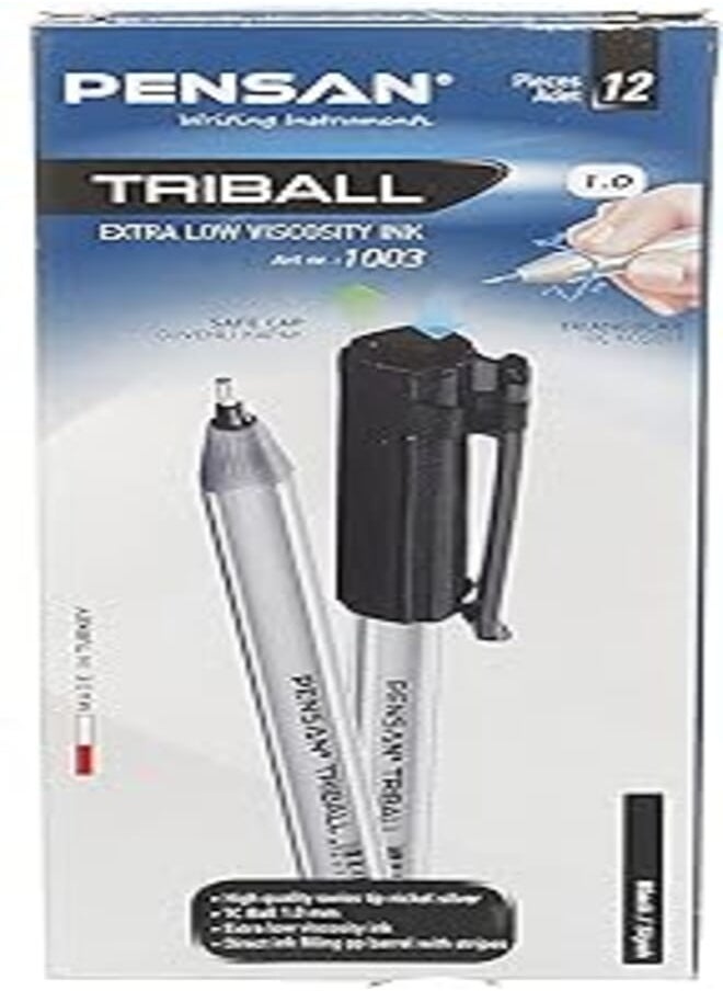 Pensan Pensan Ballpoint Pen, Triball 1003-1.0mm, Set of 12 Pieces, Black 