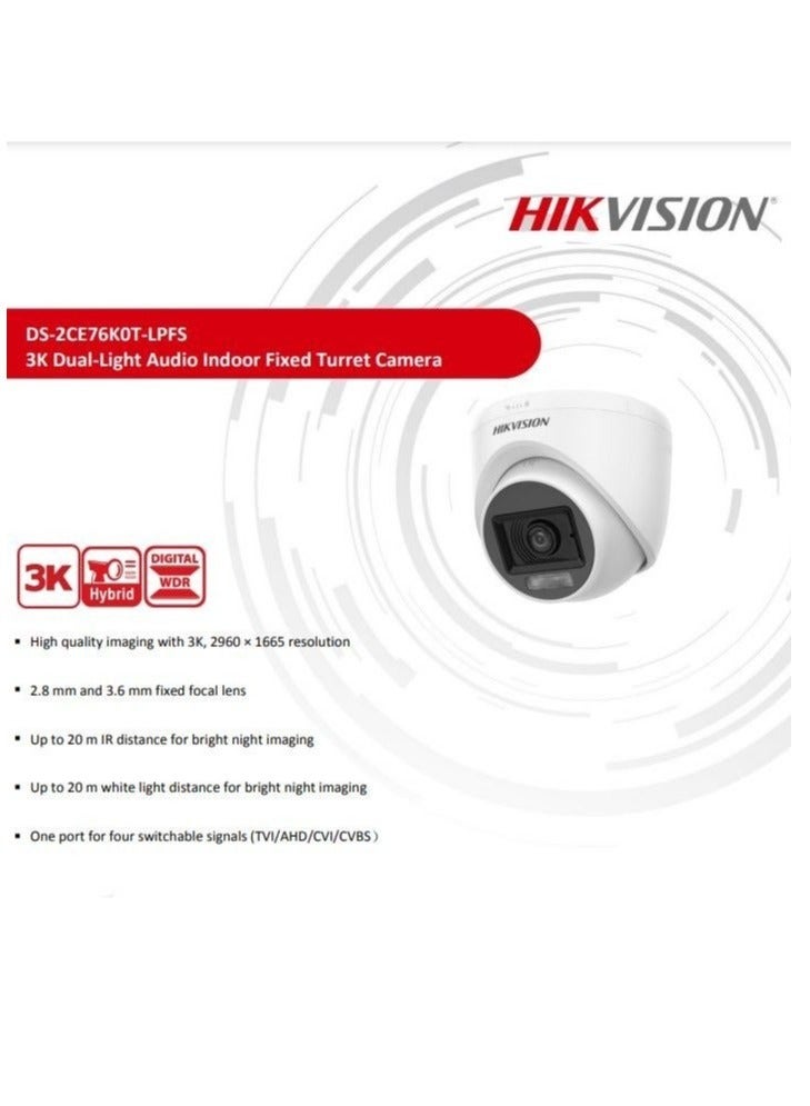 هيك فيجن كاميرا تناظرية داخلية DS-2CE76K0T-LPFS 2.8Mm بدقة 5MP وعدسة ثابتة البؤرة - Image 5