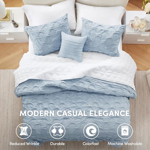 Comfort Spaces Comforter for King Size Bed Ogee Ruched with Crinkle Texture Breathable Comforter Set King All Season Lightweight Bedding Set Shams Dcor Pilow KingCal King Blue 4 Piece - Image 3