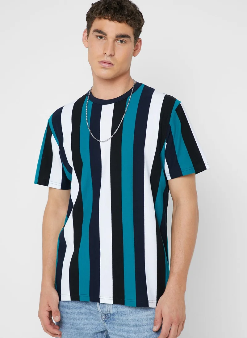 TOPMAN Striped Crew Neck T-Shirt