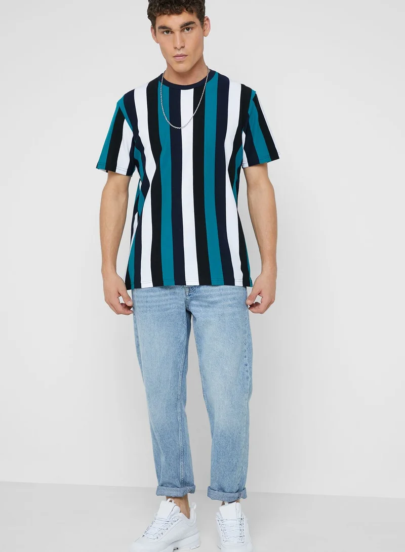 TOPMAN Striped Crew Neck T-Shirt