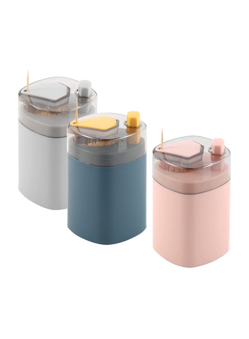 Y&D 3Pcs Automatic Toothpick Dispenser Holder Fruit Pick Container Appetizer Cotton Swab Storage Box Kitchen Gadget Mixed Color - Image 1