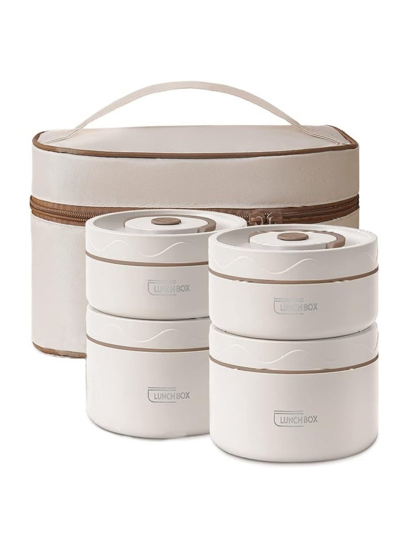 Changli Portable Insulated Food Lunch Container Set with Thermal Lunch Box, 4 Separate Stackable Lunch Container for Adult Kids Men Women, 66 Oz/8.25 Cup (White, 4-Tier)  - Image 1