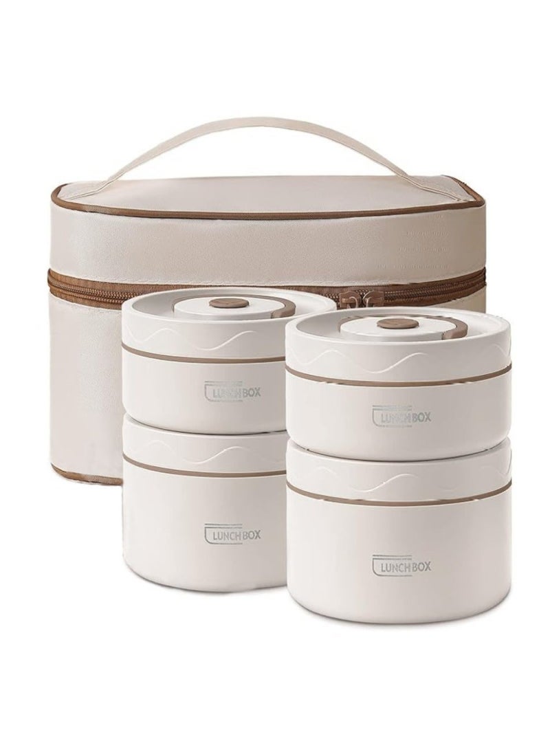 تشانجلي صندوق بنتو من الفولاذ المقاوم للصدأ للبالغين، صندوق بنتو مزود بترمس، مجموعة حاويات غداء محمولة معزولة حرارياً، 4 حاويات غداء منفصلة قابلة للتكديس ومناسبة للميكروويف - Image 1