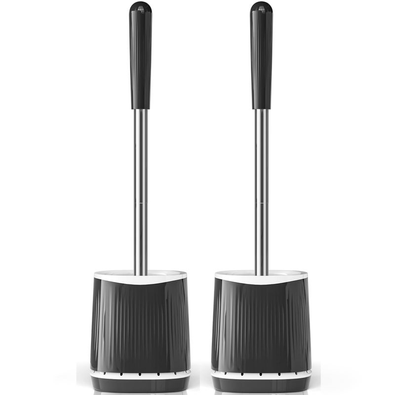 TRENTI Toilet Brush and Holder Set, Ventilated Holder, Compact Toilet Brush Set for Bathroom Deep Cleaning (2, Black) - Image 1