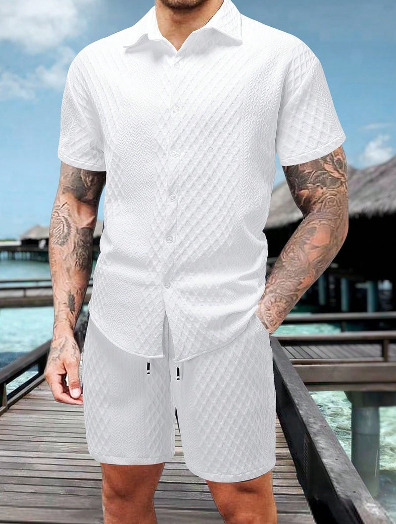 2026 Summer Men's Casual Loose Short Sleeve Shirt and Shorts Set - Image 1