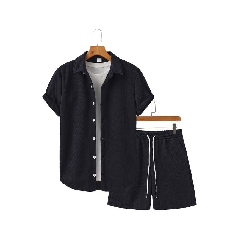 2026 Summer Men's Casual Loose Short Sleeve Shirt and Shorts Set - Image 4