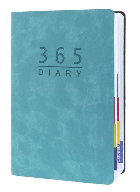 2025 Daily Planner,A5 Daily Journal Notebook Soft Leather Cover Calendar Diary Book with Tabs for 365 Days Plan Appointment Book Schedule Business Agenda Scrapbook,Jan 2025 - Dec 2025 (Blue)