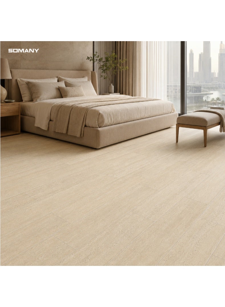 SOMANY Essentia Signo Travertino Marfil 200x1200MM Ceramic Floor Tile – 11mm Thickness | Wood Look Travertine Beige Plank Tile for Modern Flooring | 0.96 SQM - Image 2