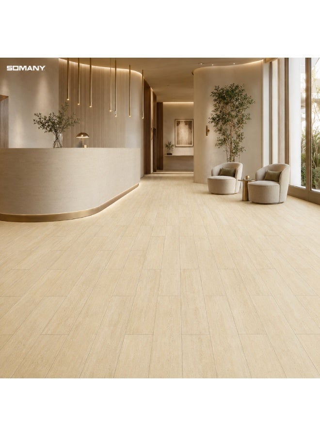 SOMANY Essentia Signo Travertino Marfil 200x1200MM Ceramic Floor Tile – 11mm Thickness | Wood Look Travertine Beige Plank Tile for Modern Flooring | 0.96 SQM - Image 3