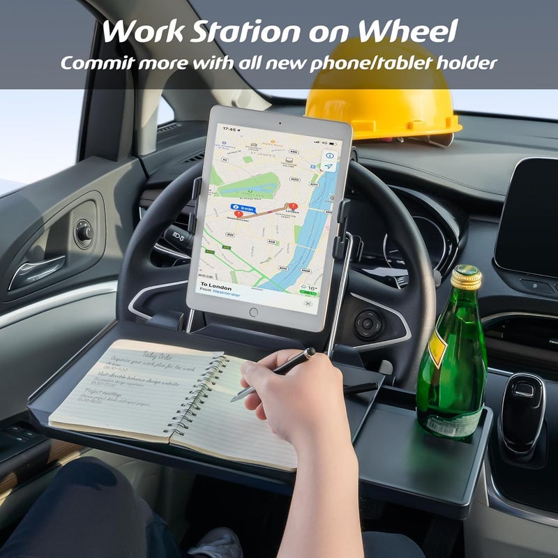 Crobat Car Steering Wheel Hanging Tray with A Goove for Tablet Cup Holder Eating Tray Laptop Desk for Eating Reading Working - Image 4