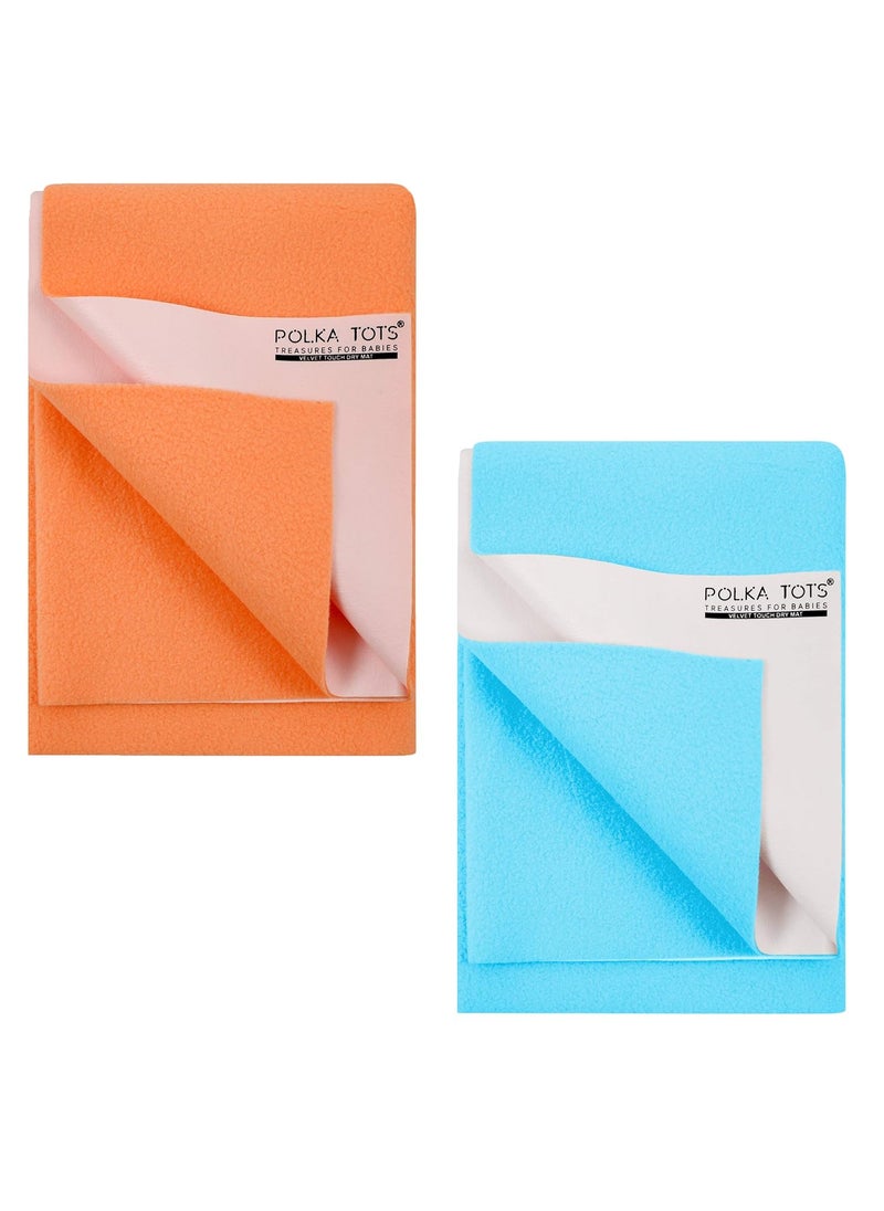 Polka Tots POLKA TOTS Waterproof & Reusable Baby Bed Protector Absorbent Mat Dry Sheet for New Born Infants, Pack of 2 (SkyBlue & Peach, 70 X 100 CM, Medium)  - Image 1