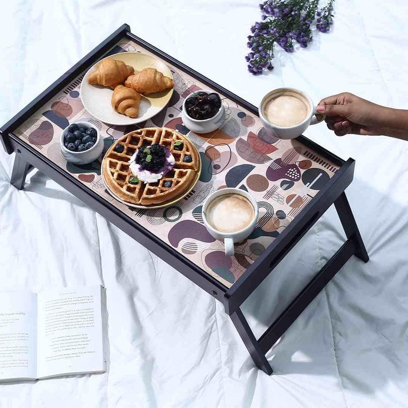 Wonderchef Casablanca Wooden Bed Tray | | Abstract Pattern | 14 x 22 x 11 inch | Foldable | Home Décor, Gifting | Table Tray for Breakfast, Study Table, Work from Home, - Image 5